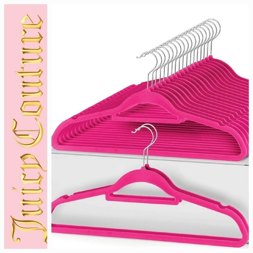 Juicy Couture Home Set of 20 Notched Shoulder Space Saving Clothes Hangers- Pink